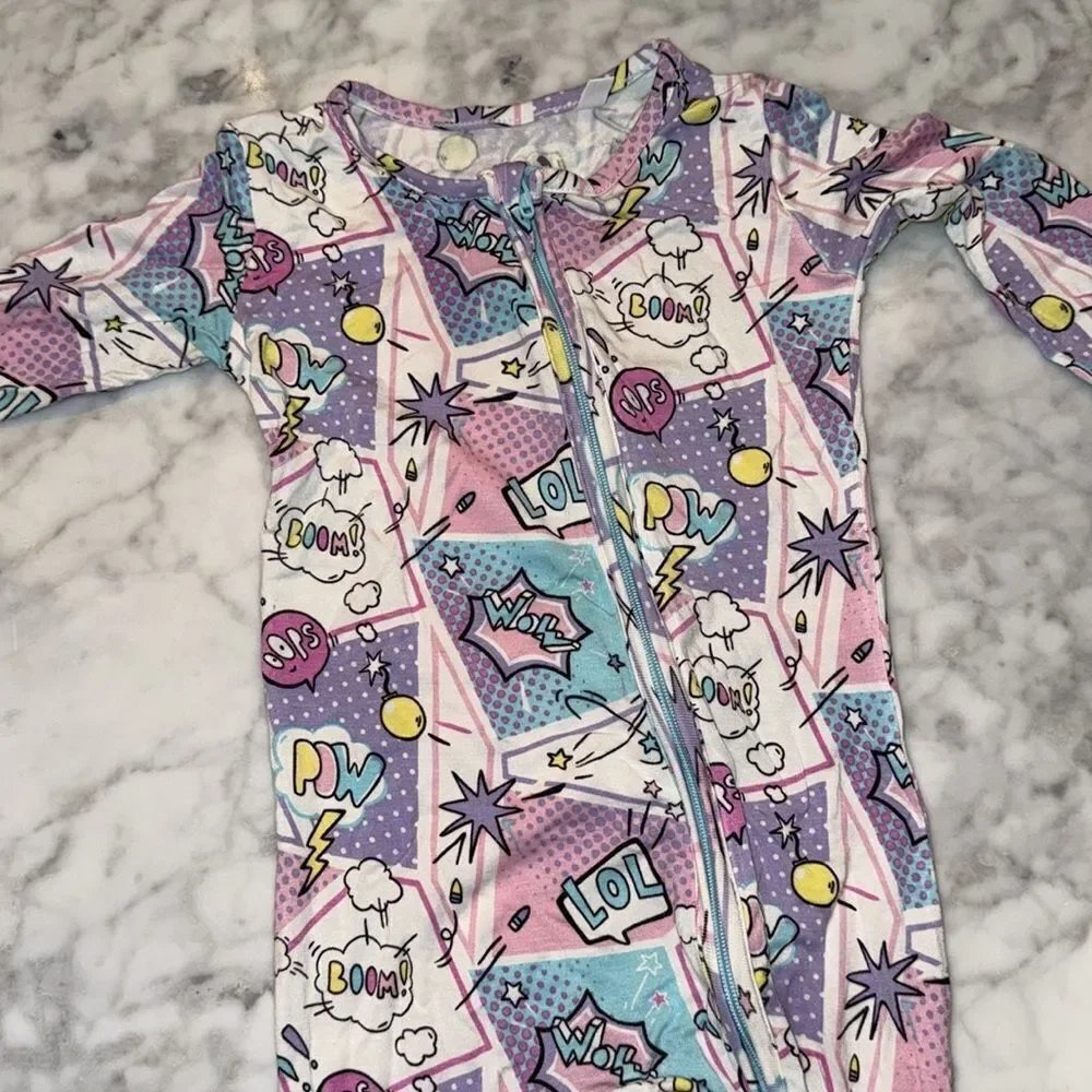 BELLABU BEAR COMIC PURPLE BAMBOO CONVERTIBLE FOOTIE 12/18M